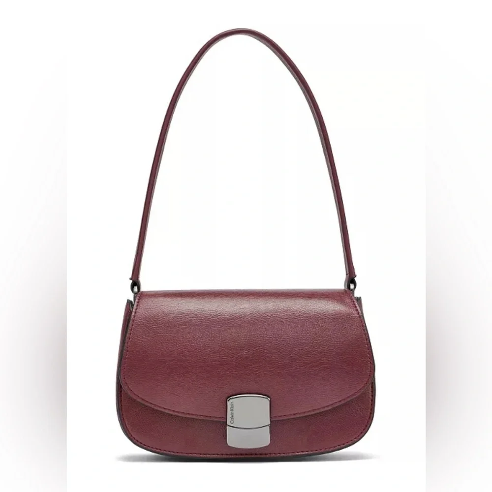 Calvin Klein Red Baguette Shoulder Bag Y2K Minimalist Clasp Small Purse - Picture 7 of 11